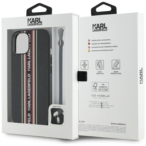 Etui Karl Lagerfeld Saffiano Athleisure  Stripes Cord do iPhone 15 czerwony