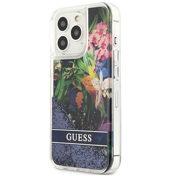 Guess GUHCP13LLFLSB iPhone 13 Pro / 136,1" niebieski/blue hardcase Flower Liquid Glitter