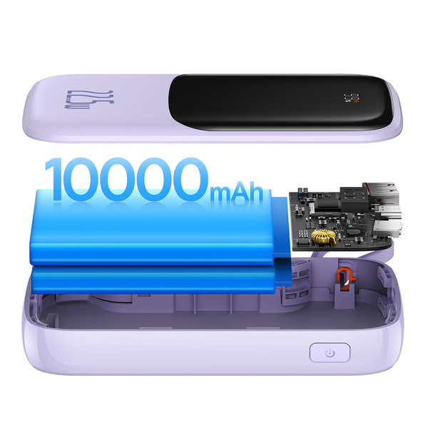 Baseus Qpow power bank 10000mAh wbudowany kabel USB Typu C 22.5W Quick Charge SCP AFC FCP fioletowy (PPQD020105)