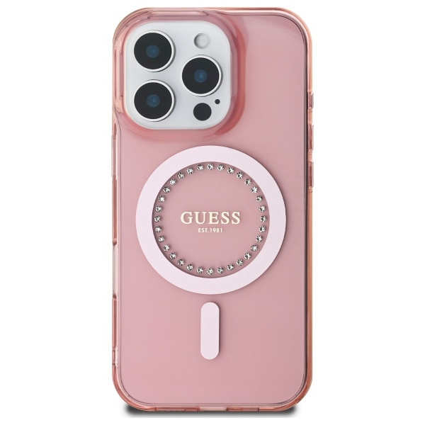 Guess GUHMP16LPFTDTEP iPhone 16 Pro 6.3" różowy/pink hardcase IML Rhinestones MagSafe