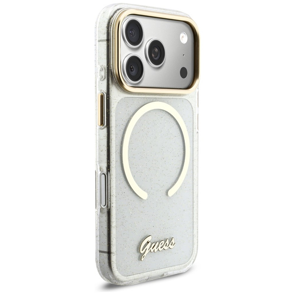 Etui Guess IML Glitters Script Strap     MagSafe do iPhone 17 Pro przezroczysty