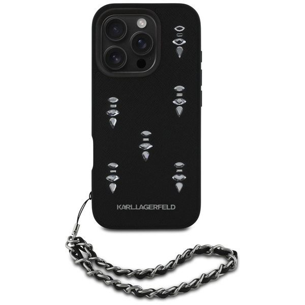 Etui Karl Lagerfeld Saffiano Crystals    w/Chain do iPhone 16 Pro Max czarny