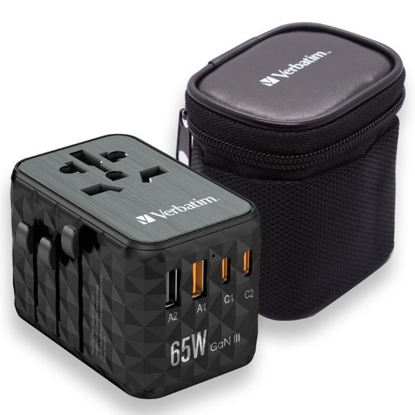 Verbatim Adapter podróżny EU/UK/US GaN2xUSB-A/2xUSB-C PD 65W UTA-05 czarny/black 32120