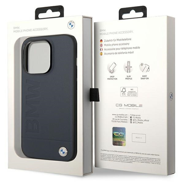 Case BMW BMHMP14LSLLNA iPhone 14 Pro 6.1" navy/navy hardcase Leather Hot Stamp MagSafe