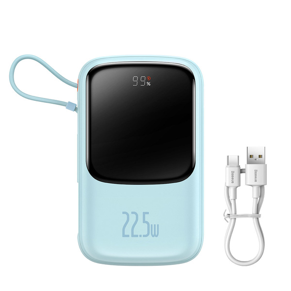 Baseus Qpow power bank 10000mAh wbudowany kabel USB Typu C 22.5W Quick Charge SCP AFC FCP niebieski (PPQD020103)
