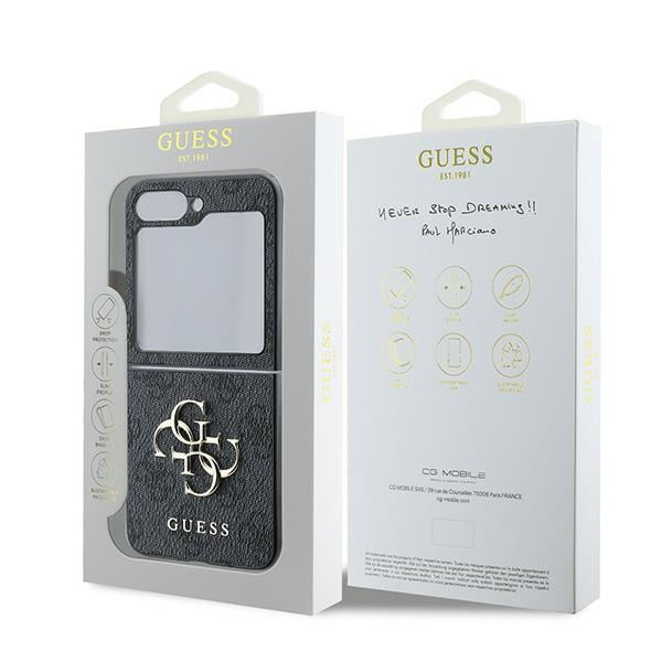 Guess GUHCZF64GMGGR Z Flip6 F741czarny/black Leather 4G Metal Logo