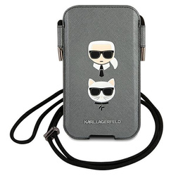 KARL LAGERFELD TOREBKA KLHCP12MOPHKCG 6,1" SZARY/GREY HARDCASE SAFFIANO IKONIK KARL&CHOUPETTE HEAD