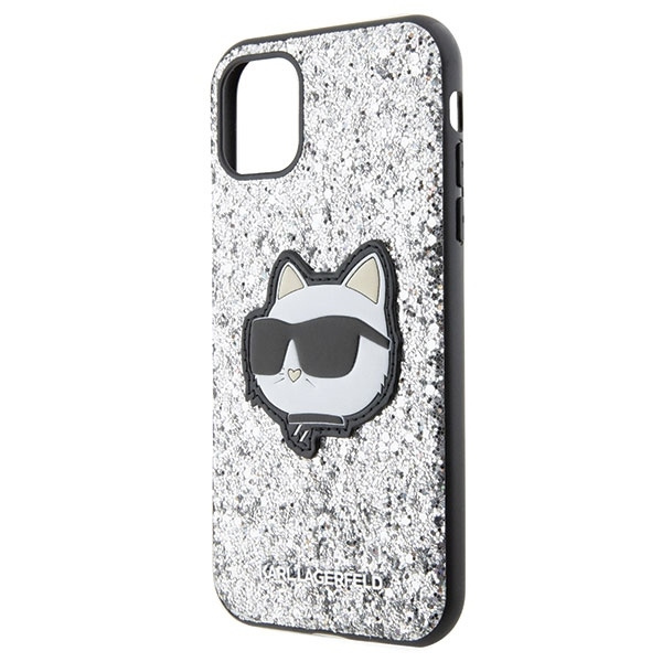 Etui Karl Lagerfeld Glitter Choupette Patch na iPhone 11 / Xr - srebrne