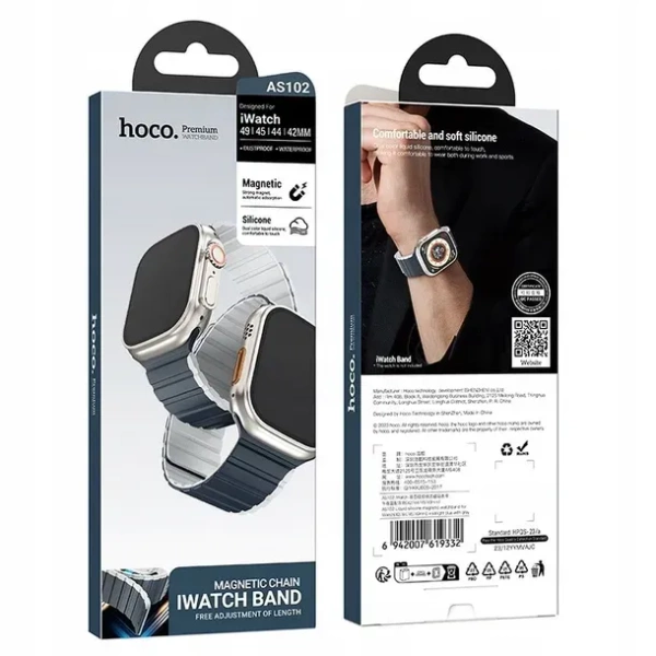 Pasek do Apple Watch Hoco magnetyczny silikon 38 / 40 / 41 mm AS102 niebieski z szarym