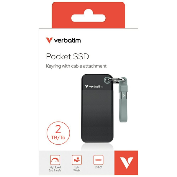 Dysk Zewnętrzny Verbatim Pocket SSD 2TB  - brelok do kluczy z kablem USB-C 3.2 gen.2 czarno-szary/black-grey 32194