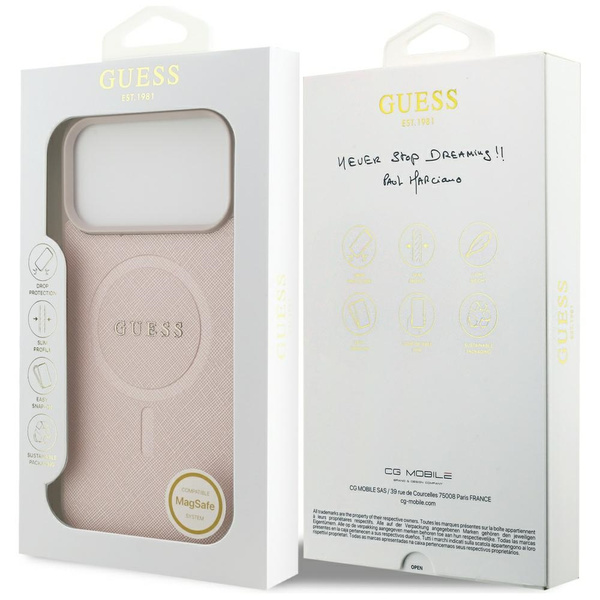 Etui Guess Saffiano Classic Logo MagSafe do iPhone 17 Pro Max różowy
