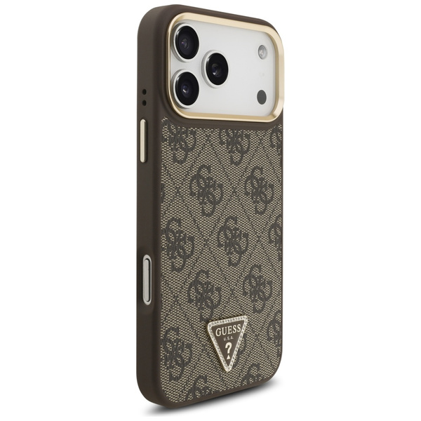 Etui Guess 4G Triangle Logo MagSafe do   iPhone 17 Pro Max brązowy złoty