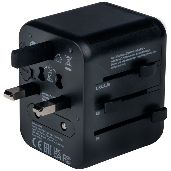 Verbatim Adapter podróżny EU/UK/US2xUSB-A UTA-01 czarny/black 49543