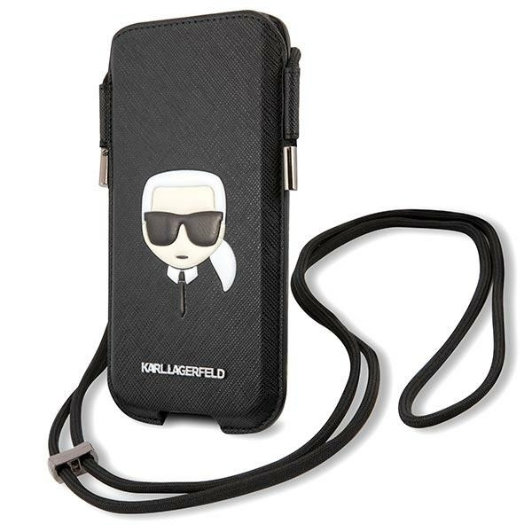 KARL LAGERFELD TOREBKA KLHCP12MOPHKHK 6,1" CZARNY/BLACK HARDCASE SAFFIANO IKONIK KARL`S HEAD