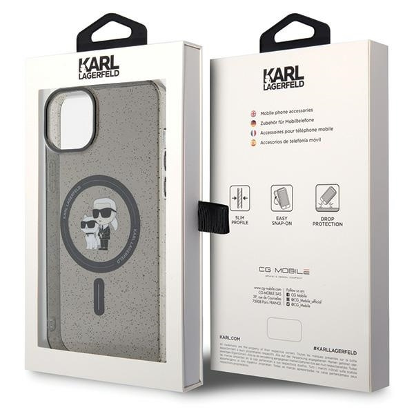 Etui Karl Lagerfeld Karl&Choupette Glitter MagSafe na iPhone 15 Plus - czarne