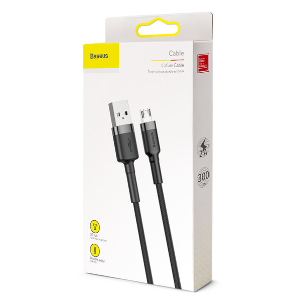 Baseus Cafule Cable durable nylon cable USB / micro USB 2A 3M black-gray (CAMKLF-HG1)