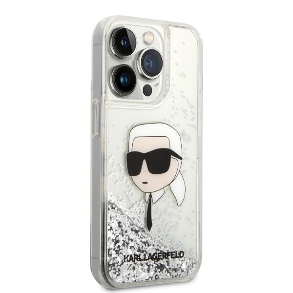Etui Karl Lagerfeld Glitter Karl's Head na iPhone 14 Pro - srebrne