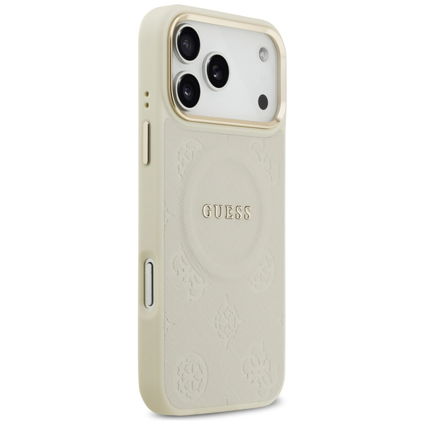 Etui Guess Peony Hot Stamp MagSafe do    iPhone 17 Pro Max beżowy