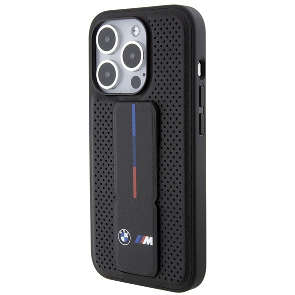 Etui BMW Grip Stand Smooth & Perforated na iPhone 15 Pro - czarne