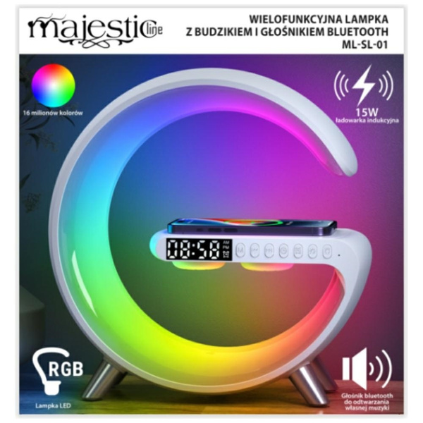 Wielofunkcyjna Lampka G MajesticLine z budzikiem i głośnikiem bluetooth biały