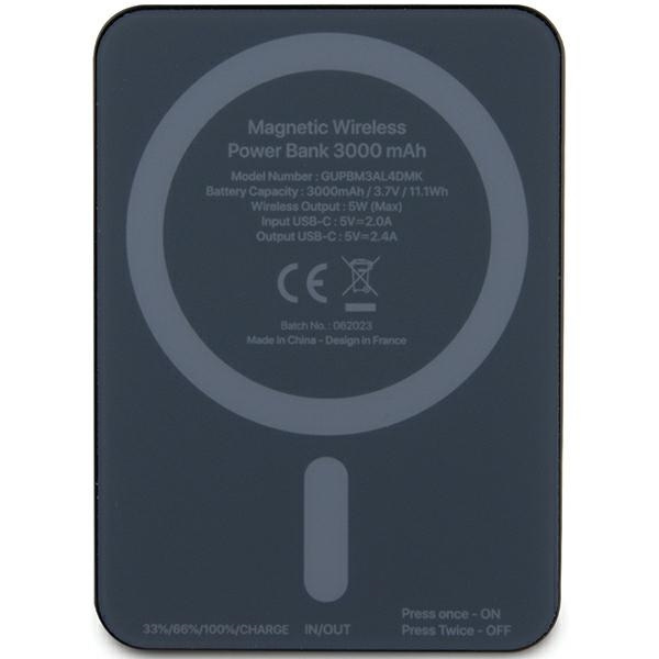 Guess Powerbank indukcyjny 5WGUPBM3AL4DMK 3000mAh czarny/black MagSafe 4G Strassed Metal Logo