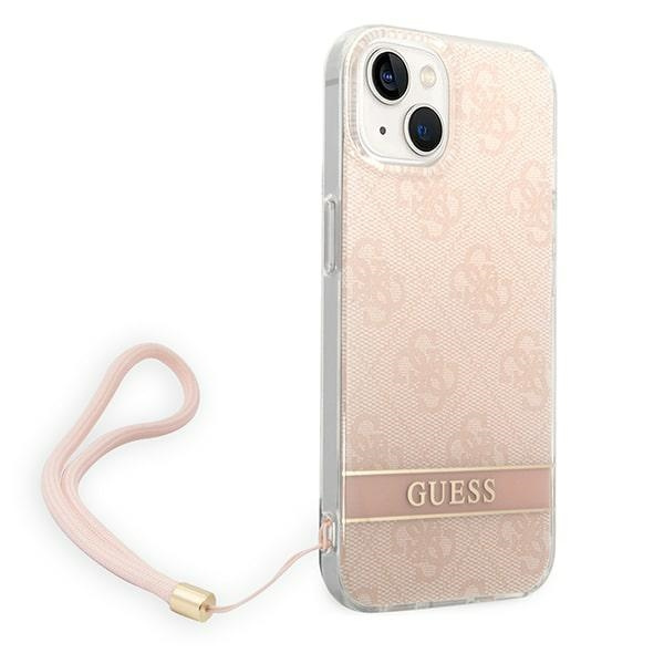 Guess GUOHCP14MH4STP iPhone 14 Plus / 15 Plus 6.7" różowy/pink hardcase 4G Print Strap