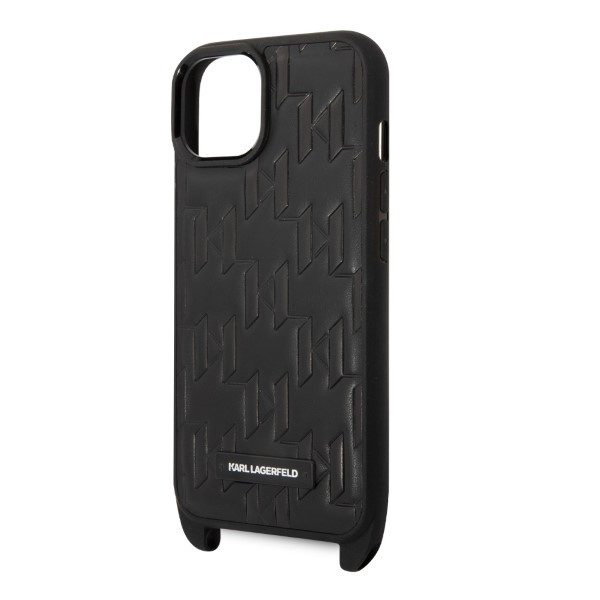 KARL LAGERFELD KLHCP14SSTMMK IPHONE 14 / 15 / 13 6,1" HARDCASE CZARNY/BLACK MONOGRAM PLAQUE LOGO STRAP