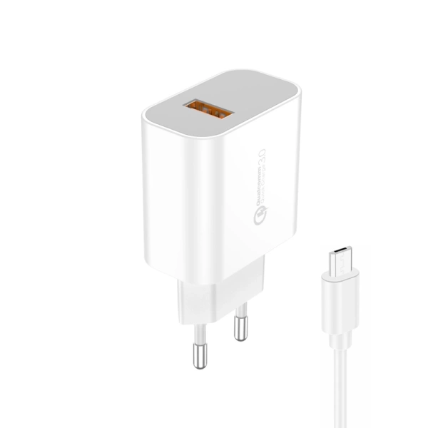 FONENG wall charger EU46 18W 1xUSB QC3.0 + cable Micro USB White