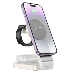 Ładowarka indukcyjna Hoco 3w1 15W zgodna z MagSafe CQ3 biała