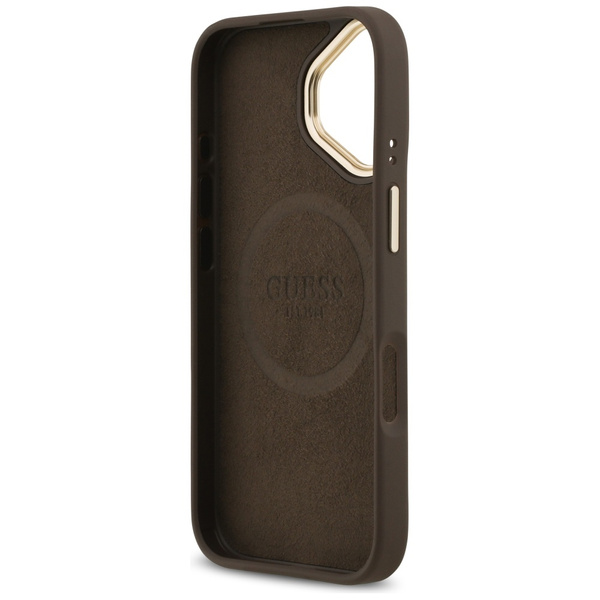 Etui Guess 4G Logo Plate MagSafe do      iPhone 17 brązowy