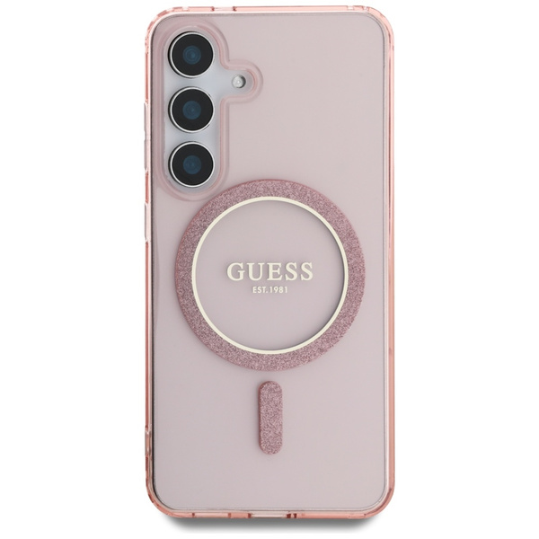 Etui Guess Glitter Circle Classic Logo   MagSafe do Samsung Galaxy S25 różowy