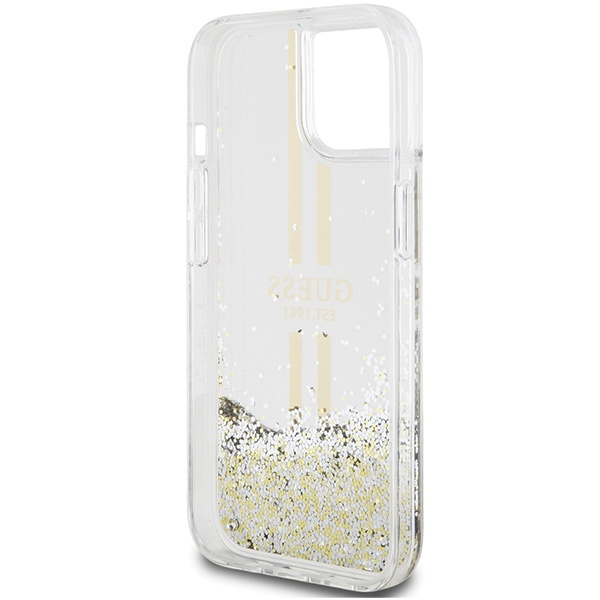 Guess GUHCP15MLFCSEGT iPhone 15 Plus /14 Plus 6.7" transparent hardcase Liquid Glitter Gold Stripes