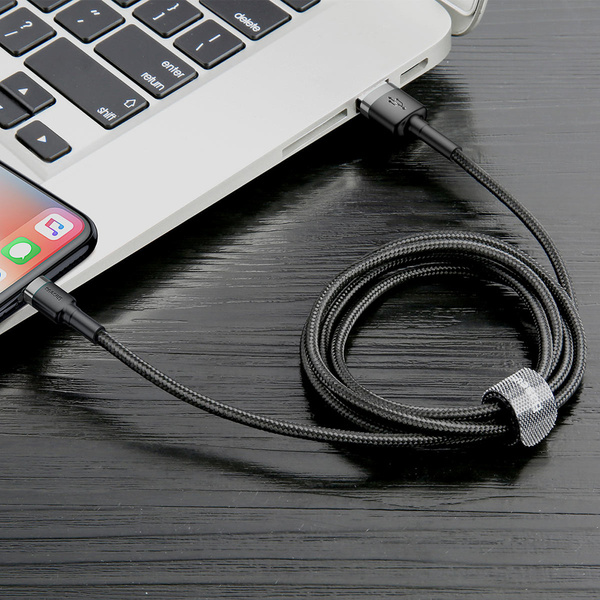 BASEUS CAFULE CABLE DURABLE NYLON CORD USB / LIGHTNING QC3.0 2.4A 1M BLACK-GRAY (CALKLF-BG1)