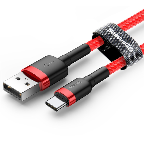 Baseus Cafule Cable wytrzymały nylonowy kabel przewód USB / USB-C QC3.0 2A 3M czerwony (CATKLF-U09)