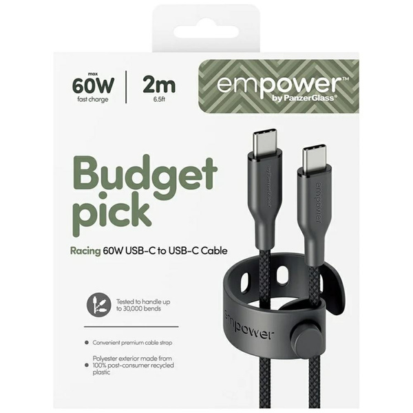 Kabel empower by PanzerGlass Racing 60W USB-C do USB-C 2m czarny