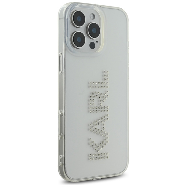 Etui Karl Lagerfeld IML Rhinestones Logo do iPhone 16 Pro przezroczysty