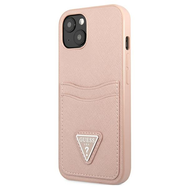 Guess GUHCP13SPSATPP iPhone 13 mini 5,4"różowy/pink hardcase SaffianoTriangle Logo Cardslot