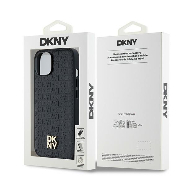 DKNY DKHMP14SPSHRPSK iPhone 14 / 15 / 13czarny/black hardcase Leather Monogram Pattern Metal Logo MagSafe