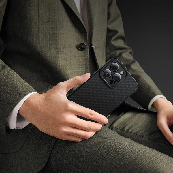 Pancerne etui iPhone 14 Pro kompatybilne z MagSafe szkło hartowane Baseus Synthetic Fiber - czarne