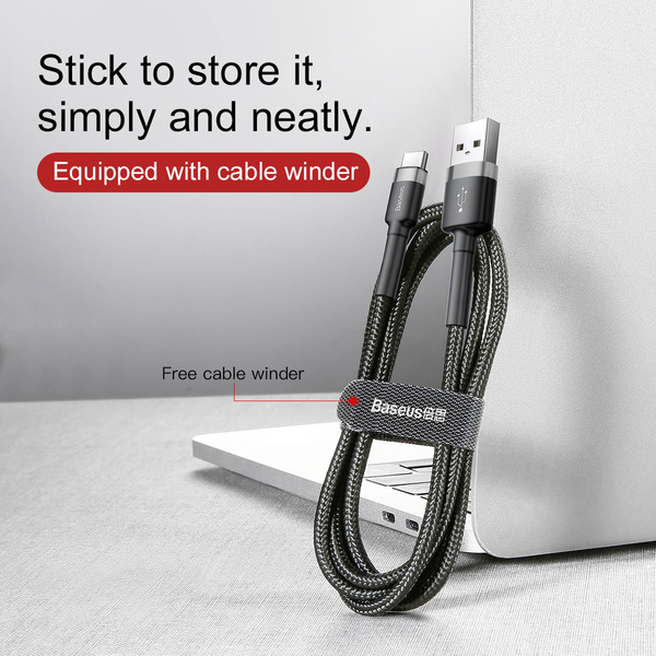 Kabel Baseus Cafule USB-A / USB-C QC 3.0 3A 0.5 m - czarno-szary