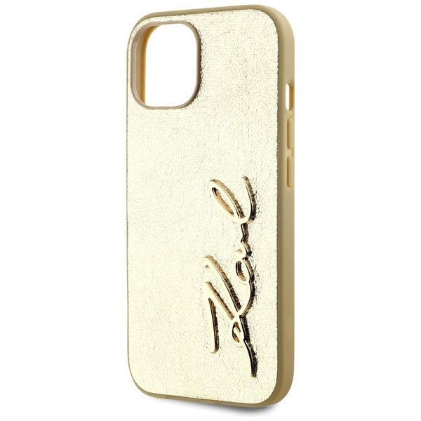 Etui Karl Lagerfeld Wrinkled Metal       Signature do iPhone 15 złoty