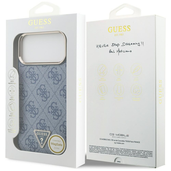 Etui Guess 4G Triangle Logo MagSafe do   iPhone 17 Pro Max niebieski złoty