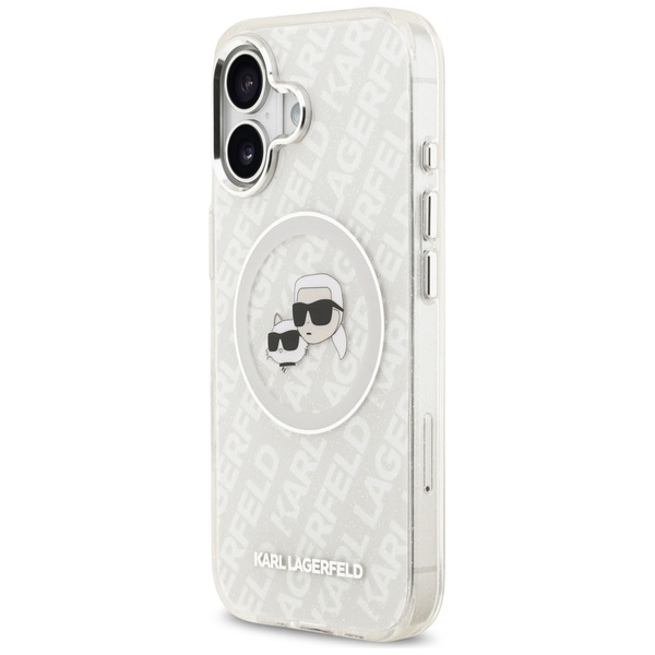 Etui Karl Lagerfeld IML Glitter Karl &   Choupette Heads Logo MagSafe do iPhone 17 szary