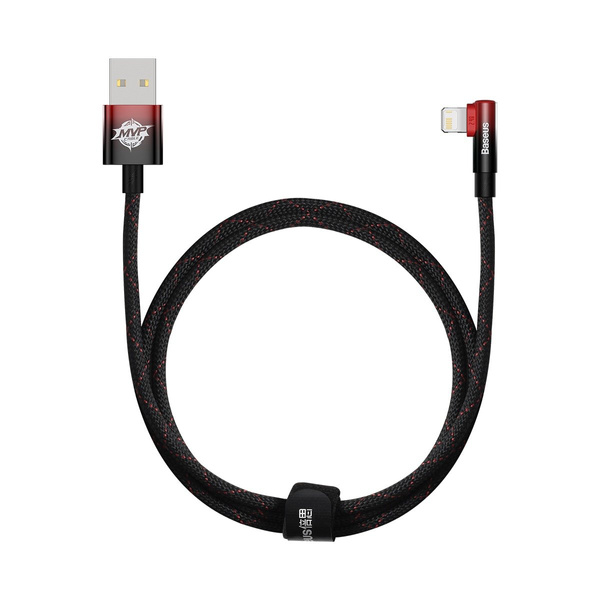 BASEUS MVP 2 ELBOW-SHAPED FAST CHARGING DATA CABLE USB TO IP 2.4A 1M BLACK+RED
