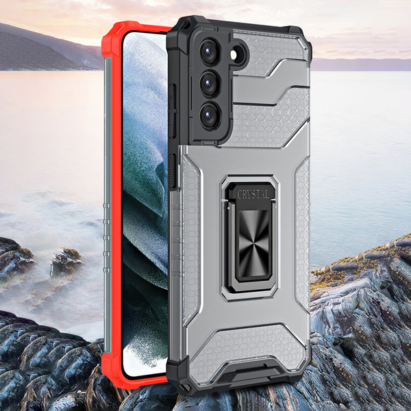 CRYSTAL RING CASE KICKSTAND TOUGH RUGGED COVER FOR SAMSUNG GALAXY S21+ 5G (S21 PLUS 5G) RED