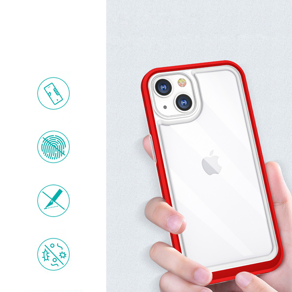 CLEAR 3IN1 CASE FOR IPHONE 13 MINI GEL COVER WITH FRAME RED