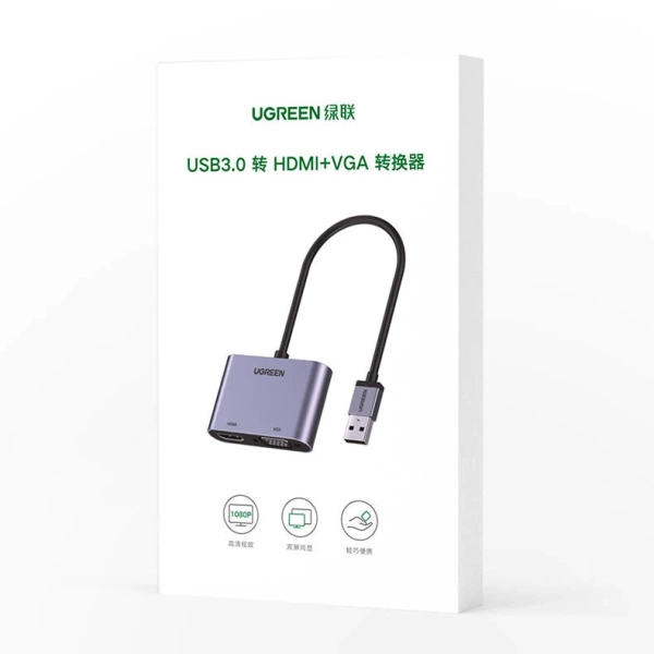 Ugreen CM449 USB - HDMI 1.3 (1920x1080 60Hz), VGA 1.2 (1920x1080 60Hz) adapter - gray