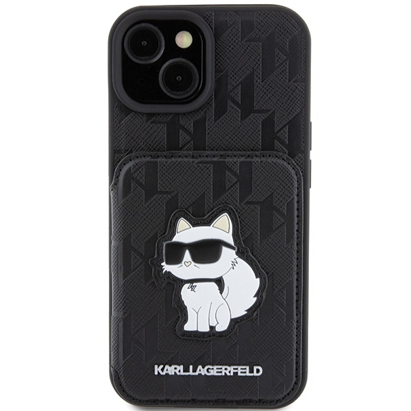 Karl Lagerfeld Saffiano Cardslots and Stand Monogram Choupette case for iPhone 15 - black