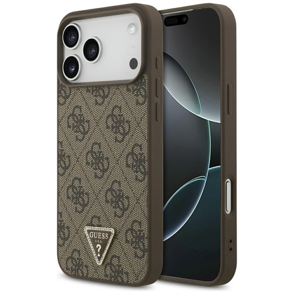 Etui Guess Leather 4G Triangle Strass    MagSafe do iPhone 17 Pro Max brązowy