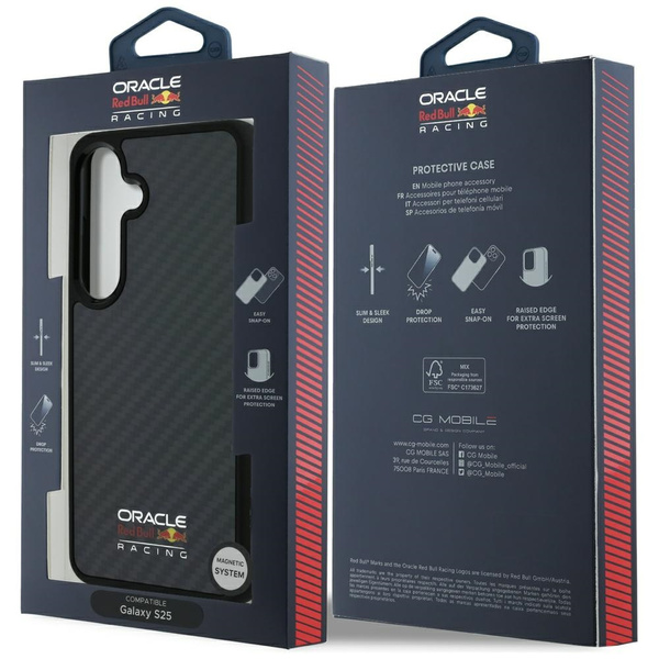 Etui Red Bull Real Carbon Fiber Shiny Logo MagSafe do Samsung Galaxy S25 czarny